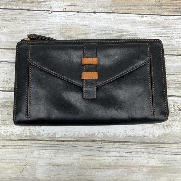 Vera Bradley Handbags - Vera Bradley Wallet Wristlet Black Leather Clutch Zip Minimalist Preppy Casual